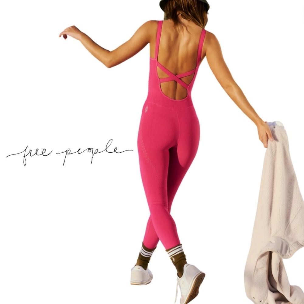 Free People Movement Good Karma Onesie Ribbed Activewear - Fuschia Fizz - Medium